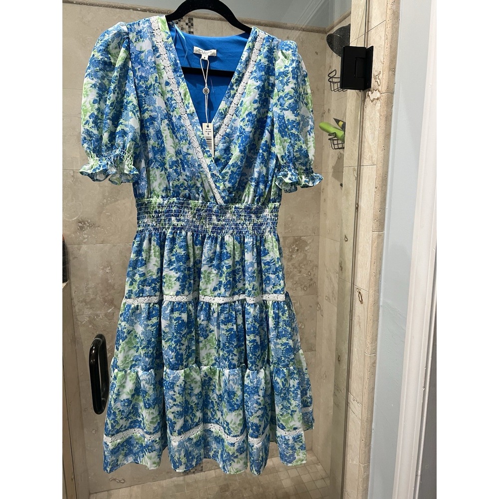 $200 Nwt Max Studio Floral Balloon Sleeve Dress Women's S Multi V-Neckline